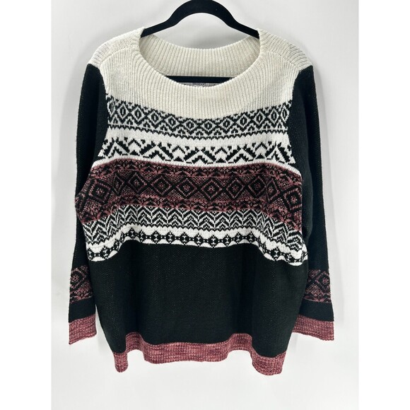 Westport Sweaters - Women's Westport Fair Isle Long Sleeve Sweater Size 3X